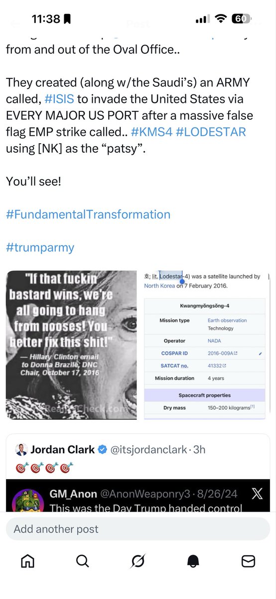 TRUMPARMYISBACK's tweet photo. YES! absolutely.

Trump’s ENTIRE PRESIDENCY is a US Military Intelligence / Judge Advocate General [J.A.G.] sting operation. 

Been saying this since Trump’s election.

Just wait until everyone finds out about #KMS3 + #KMS4 #LODESTAR3 + #LODESTAR4 

[NORAD] was tracking ALL OF IT!

#trumparmy