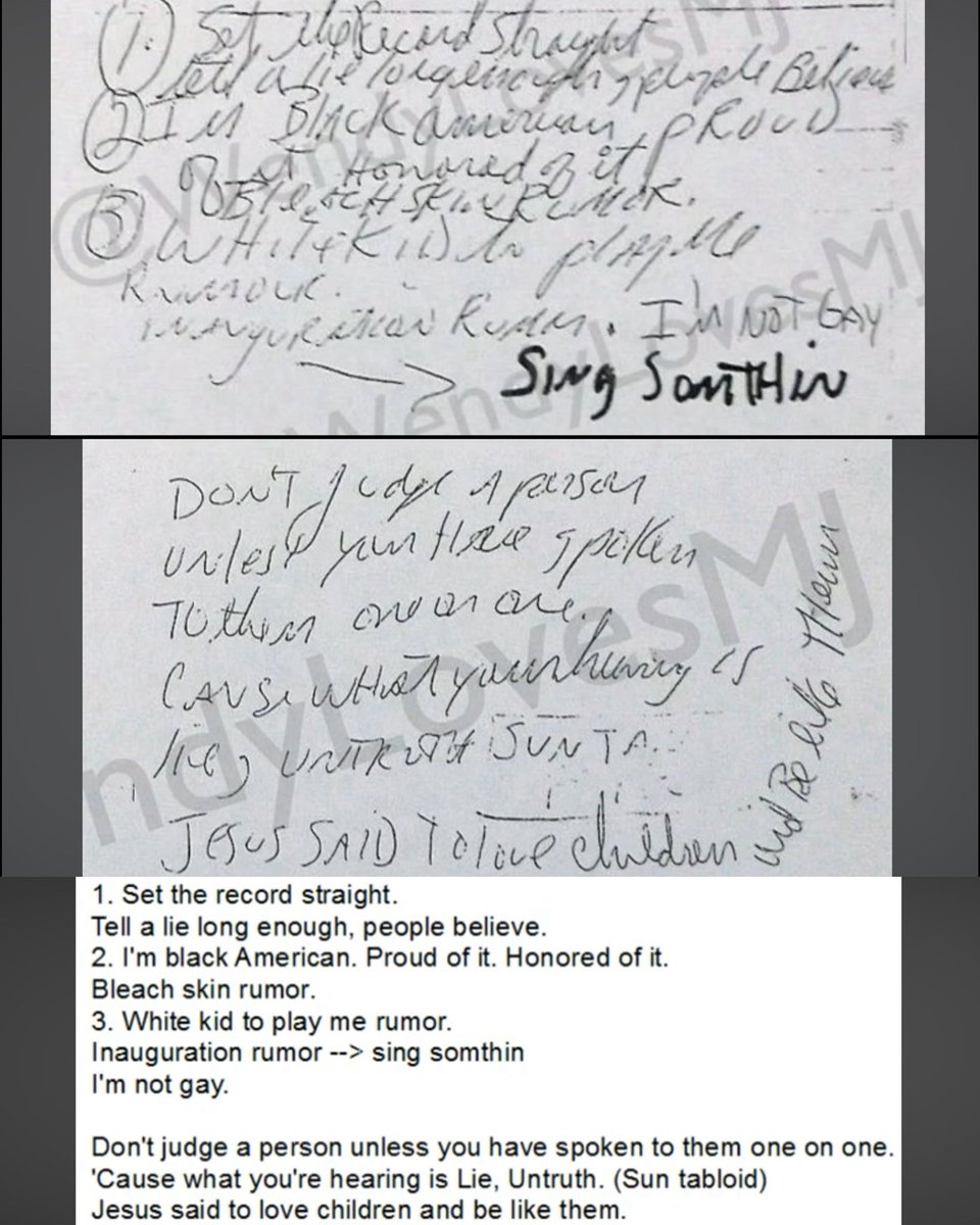 iamveronica777's tweet photo. Michael Jackson’s handwritten notes to himself, preparing for an interview to set the record straight on the rumours

The fact that he documented his thoughts and feelings this way knowing how much he wanted people to understand him, breaks my heart 💔 https://t.co/FuwNUlfLxI