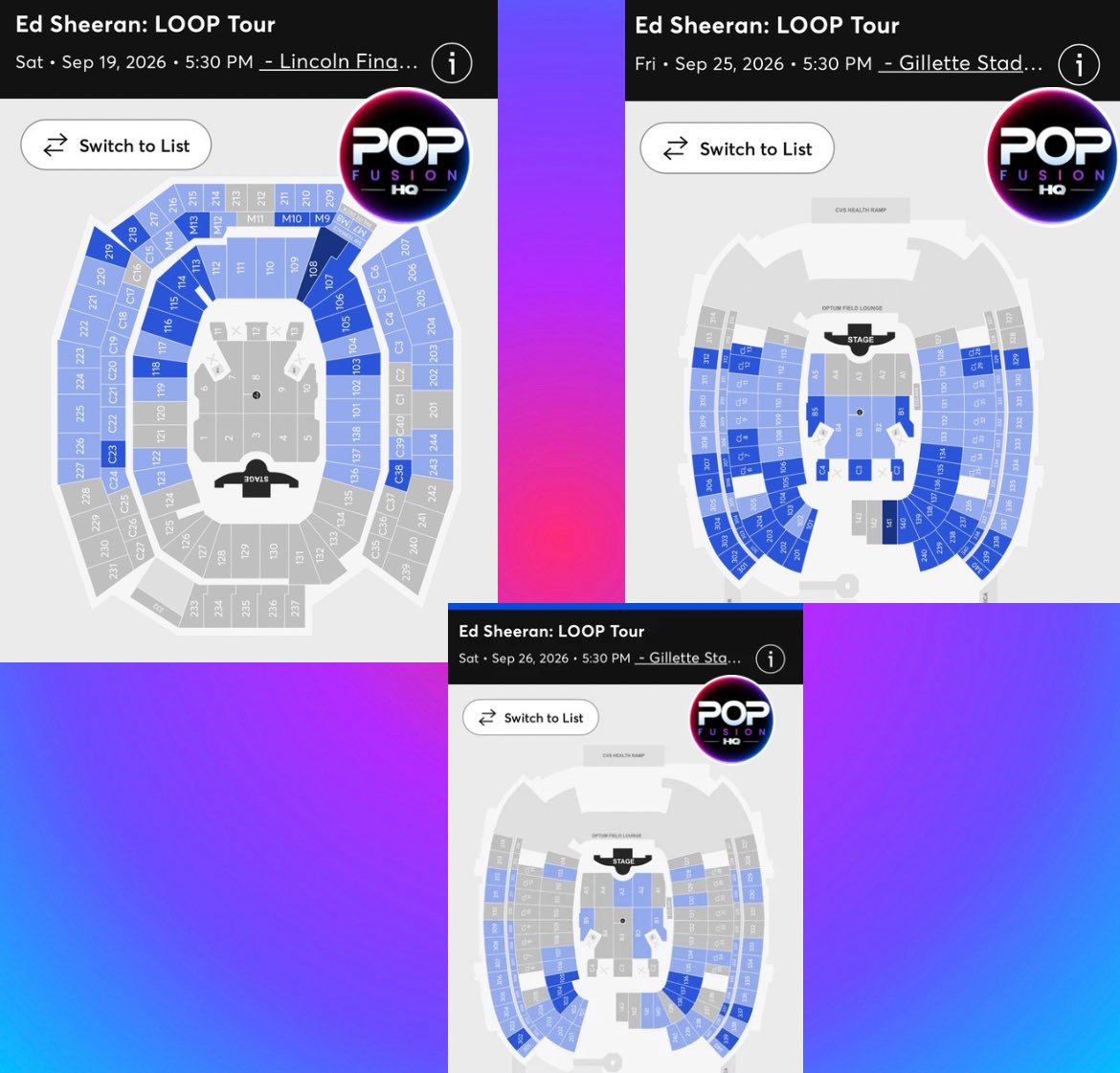 PopFusionHQ's tweet photo. The three most upcoming concerts on Ed Sheeran’s “LOOP Tour” are reportedly UNSOLD, with what appears to be thousands of seats still available.

People are reportedly canceling or reselling their tickets in an effort to boycott the “throwback” singer following his decision to ban Macklemore from his concert after he publicly expressed support for Palestine, as well as Sheeran’s acknowledgment of the Israel-Palestine situation as a “conflict” rather than a genocide.