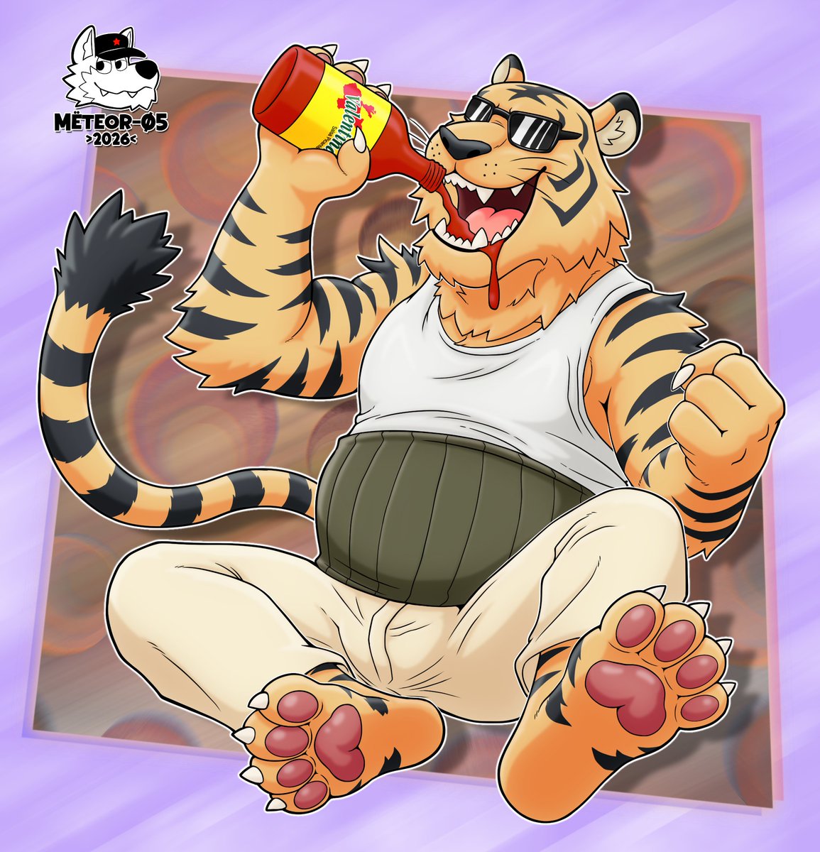MeteorZeroFive's tweet photo. Cheers to 4Kids and its impeccable censorship logic: swapping sake for hot sauce to make it "suitable for all audiences." 🍾🌶️ 

Dizzy Tiger from Yu-Gi-Oh! GX 🐯🥴
#FurryArt #YuGiOh https://t.co/Fad1c4IWF1