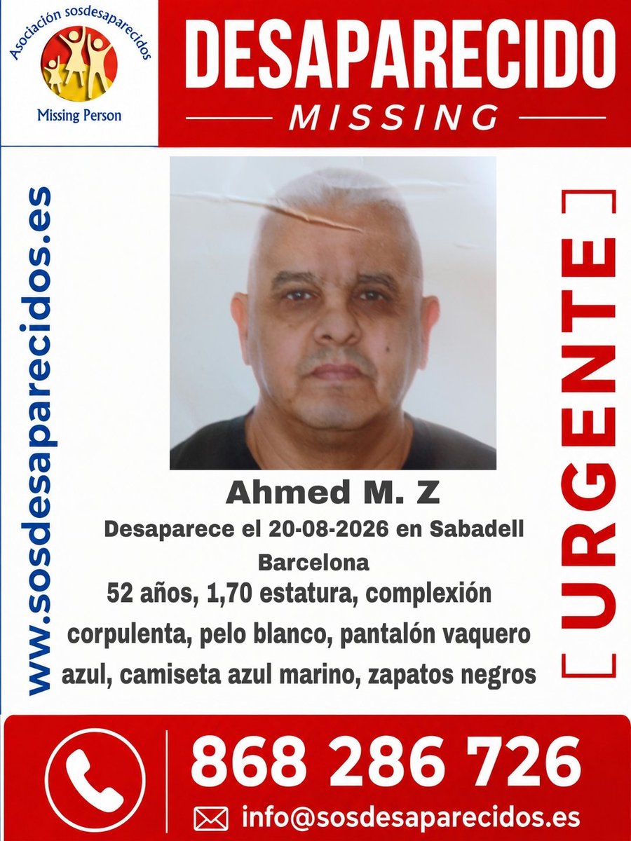 sosdesaparecido's tweet photo. 🆘 DESAPARECIDO
#España #sosdesaparecidos #Desaparecido #Missing #Barcelona #Sabadell
Síguenos @sosdesaparecido https://t.co/xLlROzDy5k
