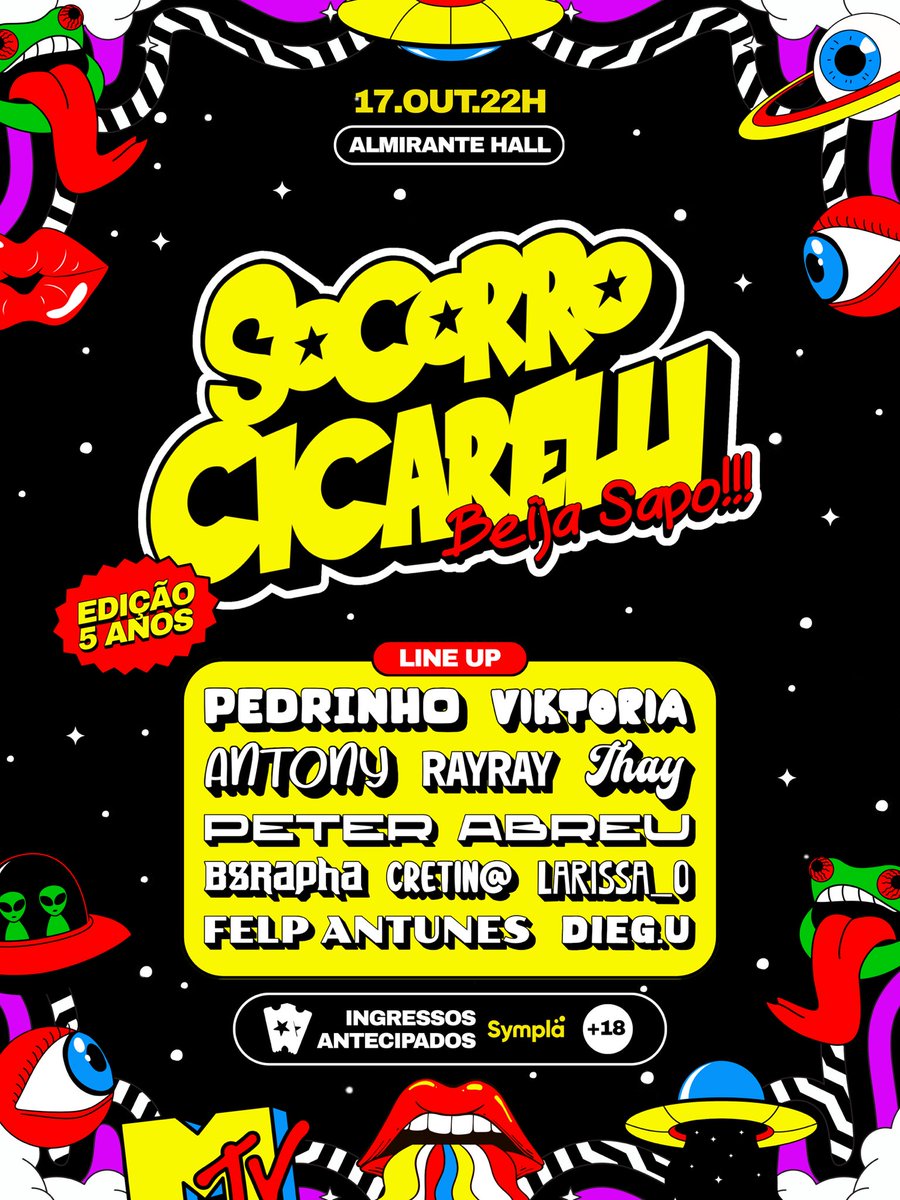 SCicarelli's tweet photo. ★ 5 FUC*KING YEEEEARS ★

A nossa SC está completando 5 anos e nada mais, nada menos, do que comemorarmos daquele jeitinho que a gente gosta. 

💋🐸

Quando? 17.10 
Onde? Almirante Hall 
Que horas? 22h
Ingressos? https://t.co/ghfr9w7eeq https://t.co/GNju1eVwIC