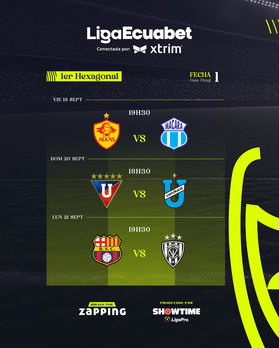 LigaEcuabetec's tweet photo. 📍Horario de la Fecha 1️⃣ - Primer Hexagonal, Cuadrangular y Segundo Hexagonal de la Liga Ecuabet ⚽️🔥

#LigaEcuabetConectadaPorXtrim 🇪🇨💯 https://t.co/pk0DynWtnm