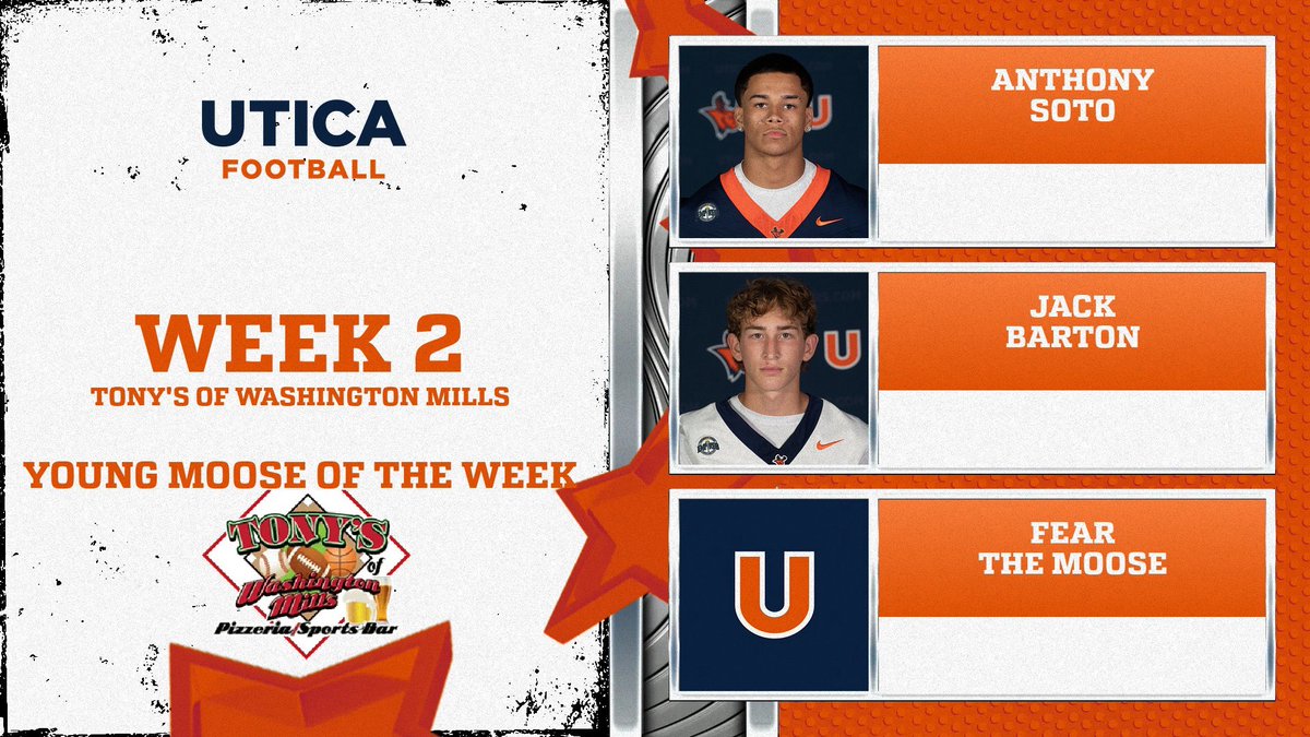 Utica_Football's tweet photo. Your Week 2 Young Moose of the Week! 

RB Anthony Soto @JG_Athletics 
S Jack Barton @ithacaathletics 

#FearTheMoose https://t.co/CFbuFlkK5N