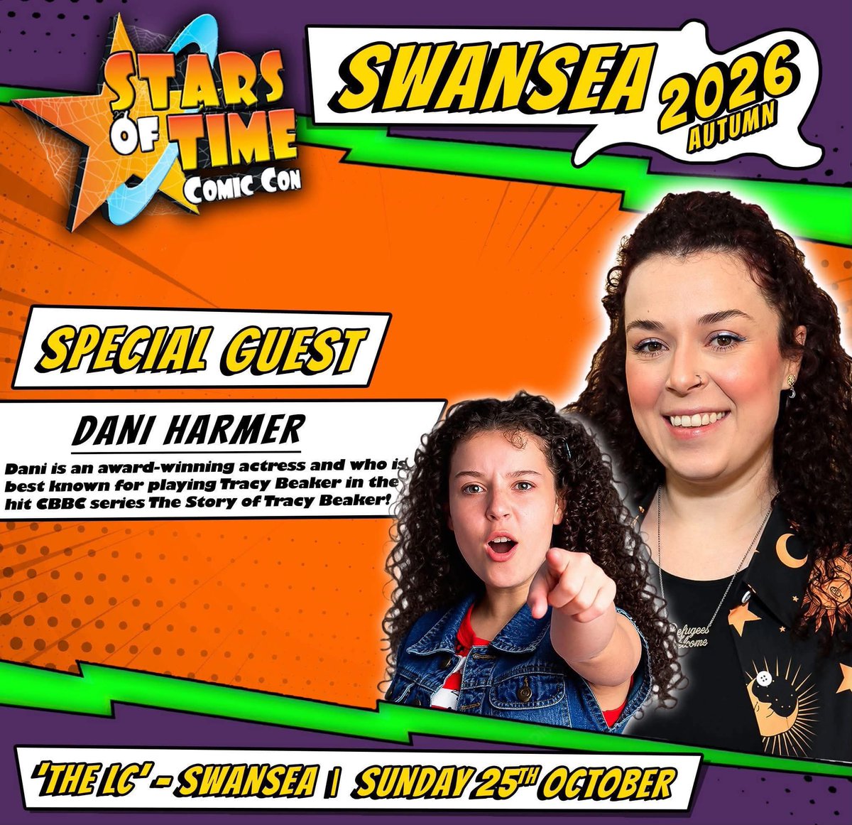 STARSOFTIME's tweet photo. TRACY BEAKER IS COMING TO SWANSEA Comic Con this October!

📍 The LC, Swansea
📅 Sunday 25th October 2026

Tickets: https://t.co/EHlwVnf5u6

#Swansea #DaniHarmer #tracybeaker #comiccon #wales #cosplay #tv #autograph https://t.co/vXpIxSuUhf