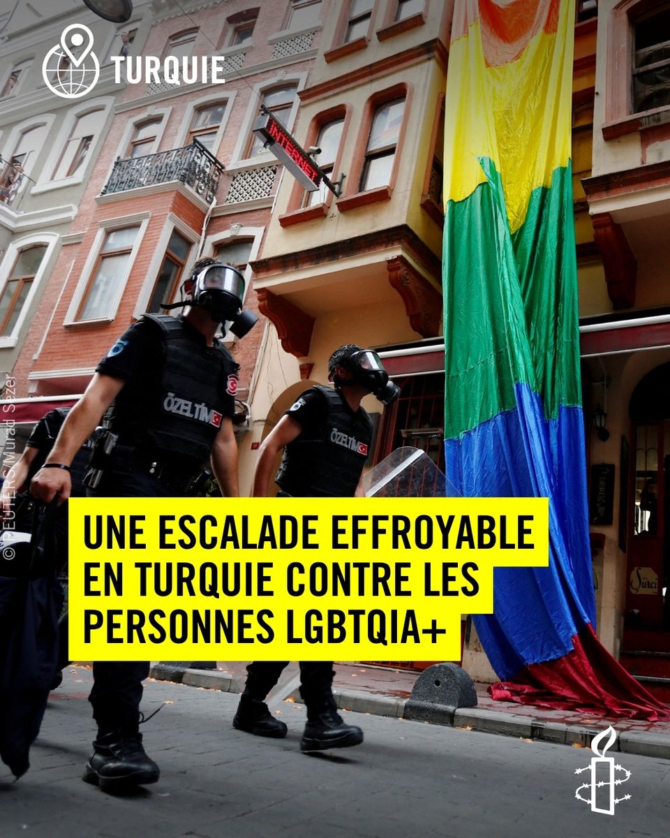 amnestybe's tweet photo. Vivre sans discrimination est un droit. En Turquie, ce n’est pas le cas. Les autorités mènent des arrestations et répriment à tout va les personnes LGBTI+ et bloquent sites web et comptes de réseaux sociaux. Cela doit cesser immédiatement.
👉Agir https://t.co/D3aN5YGwQZ https://t.co/O9QlasdaxK
