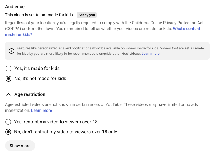 heidihabel's tweet photo. @TeamYouTube It's happening across all devices and I've tried clearing my cache. This is under my school's account that I work for and here are the video's settings. We've tried the settings as made for kids and not made for kids, it's blocking the video at either setting. https://t.co/XBTJZI4nh9