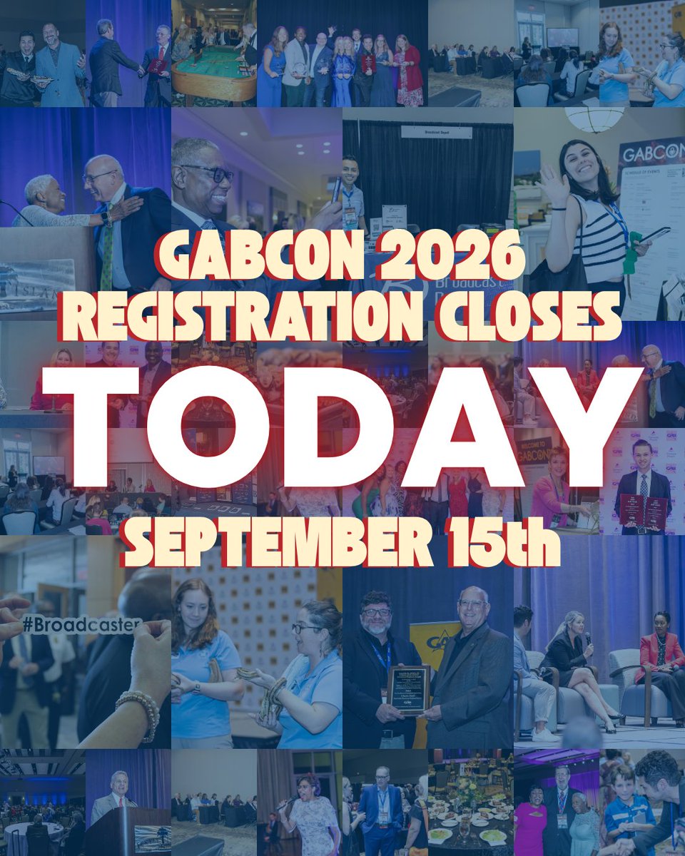 GABroadcasters's tweet photo. ATTENTION GA BROADCASTERS 🗣️TODAY is the final day to register for #GABCON2026 🚨

Full conference and individual event registration options are available, but registration closes at the end of the day. 

Register now to secure your spot! 🔗 https://t.co/SoE5exfAJX https://t.co/BndOV6gsKC