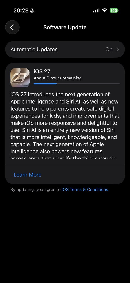 MkMaskari's tweet photo. After almost 2 hours, 6 hours remaining to download the latest iOS update. I’m out of words… @AwasrOm https://t.co/ccOBWGmv2H