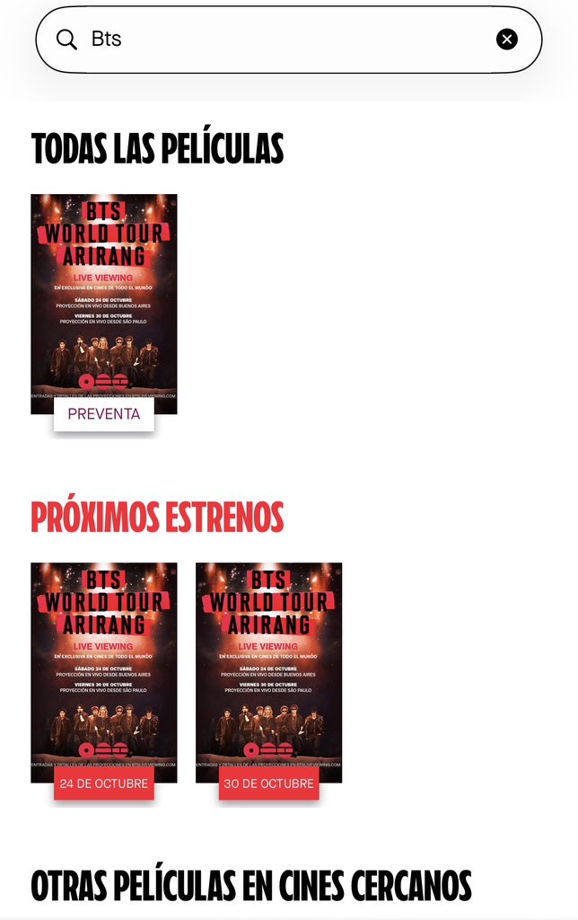 Mikro_Mexico's tweet photo. 🚨🎬 ¡ALERTA, ARMY! 💜

Al parecer, Cinemex ya comenzó a habilitar la venta de boletos para el BTS WORLD TOUR ‘ARIRANG’ LIVE VIEWING en México. 👀🔥

🇦🇷 Buenos Aires — 24 de octubre
🇧🇷 São Paulo — 30 de octubre

⚠️ No todas las salas están habilitadas todavía, así que si aún no aparece en tu ciudad, ¡tranquilas! Las funciones podrían ir habilitándose poco a poco.

🎟️ Estemos atentas a la app y página de Cinemex, porque en cualquier momento pueden aparecer nuevas salas.

📢 Si ya te aparece una función, comparte captura y dinos tu ciudad para ayudar a informar a más ARMY.

💜 ¡ARMY, QUE NO SE NOS PASE!

#BTS #BTSARIRANG #ARIRANGTour #BTSLiveViewing #Cinemex #BTSARMY

Mikrokosmos México
One ARMY. One Stream. One Voice. 💜