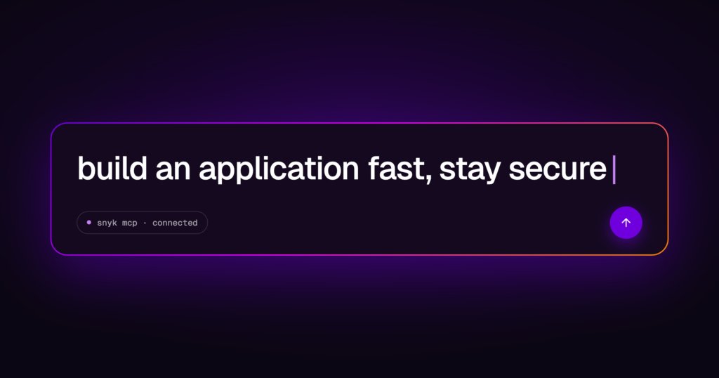 Dark gradient background with text 'build an application fast, stay secure'