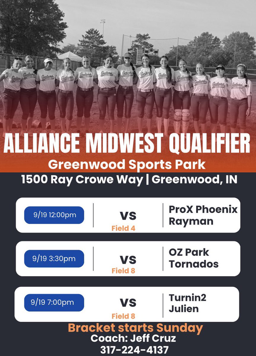 INGatorsCruz's tweet photo. Schedule is out and our girls are ready to compete for the Alliance Bid! 

Pool games start Saturday afternoon, with bracket starting Sunday. Let’s go Gators! https://t.co/IiiFShgMuf