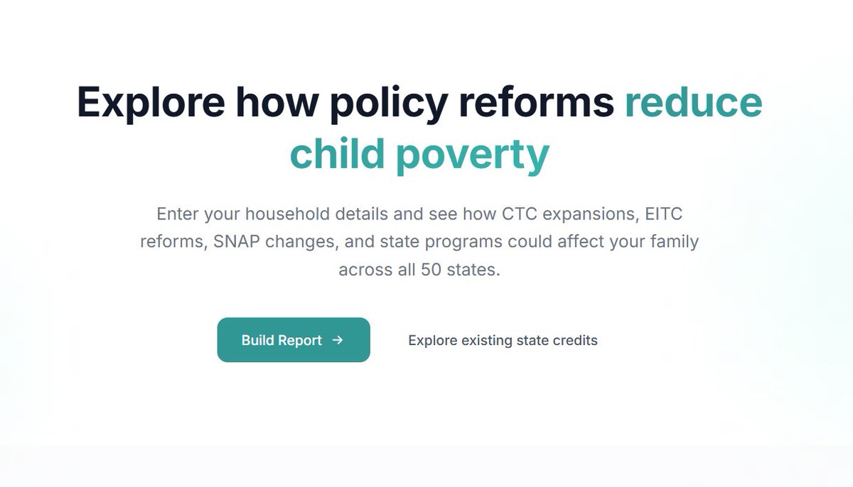 PolicyEngineUS's tweet photo. This morning, the Census announced that the SPM child poverty rate was 13.4% in 2025, down 0.1 pp from 2024.

Today we're launching the Child Poverty Impact Dashboard: a tool to analyze how reforms can affect this rate across all 50 states and DC.

https://t.co/sxDUWmo1dO https://t.co/Z1e0OTNzGQ
