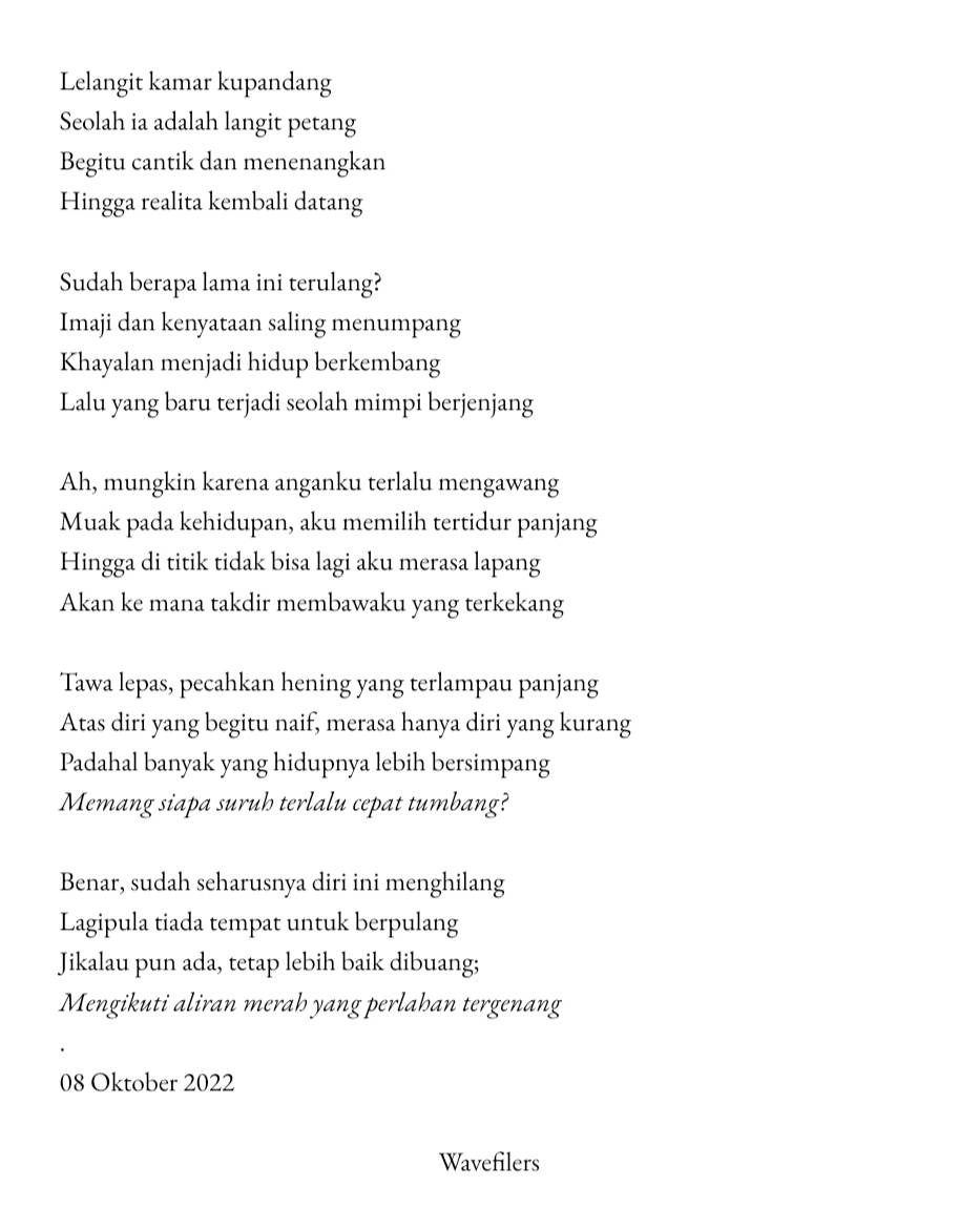 pencorner's tweet photo. TW // implied depression , selfharm

Jadi, tidak apa kan, jika aku menghilang? https://t.co/fcW0ldPEpq