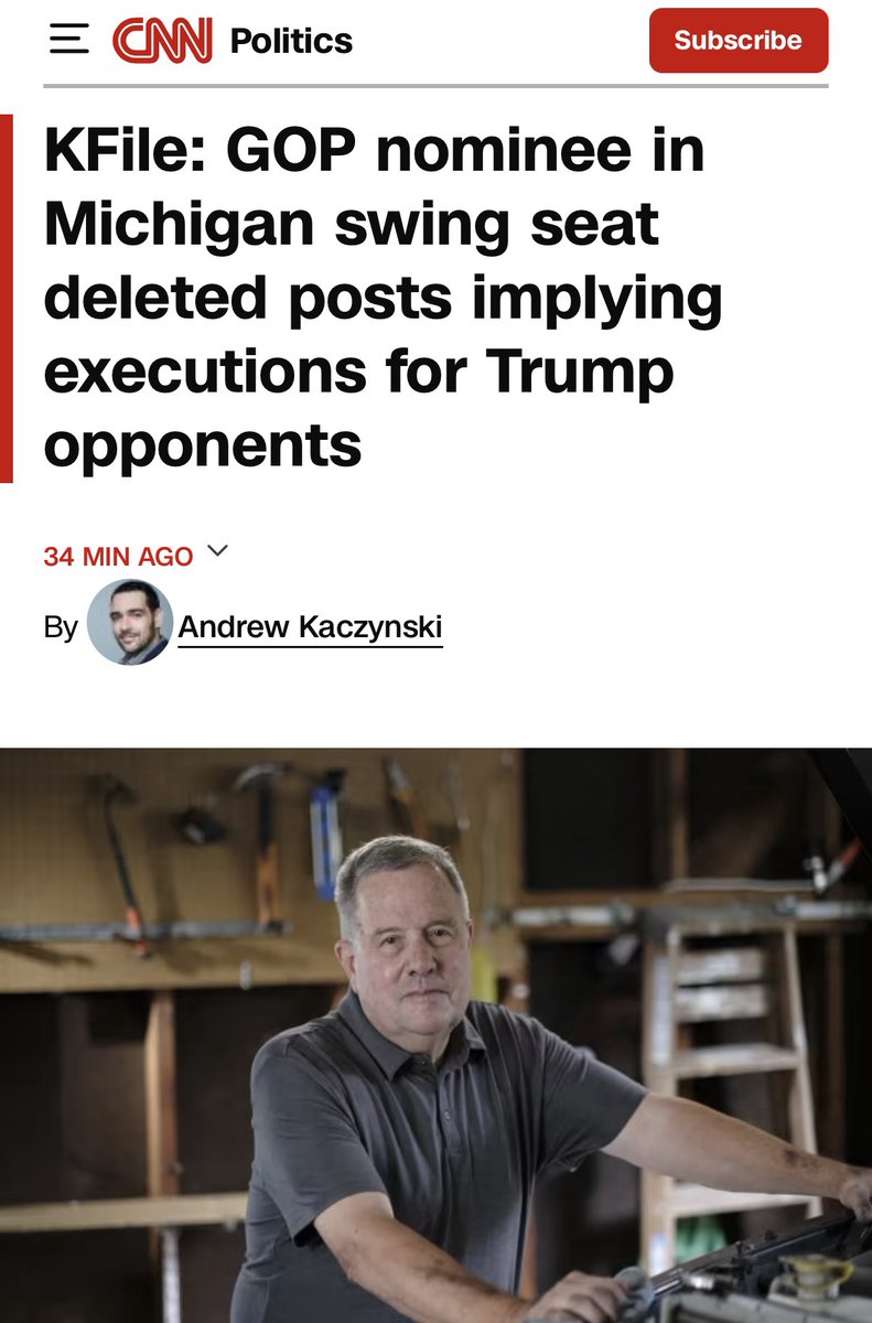 _ktmsmith's tweet photo. New from CNN's @KFILE: GOP nominee in Michigan swing seat deleted posts implying executions for Trump opponents #MI08 https://t.co/NJCHuR6yRj