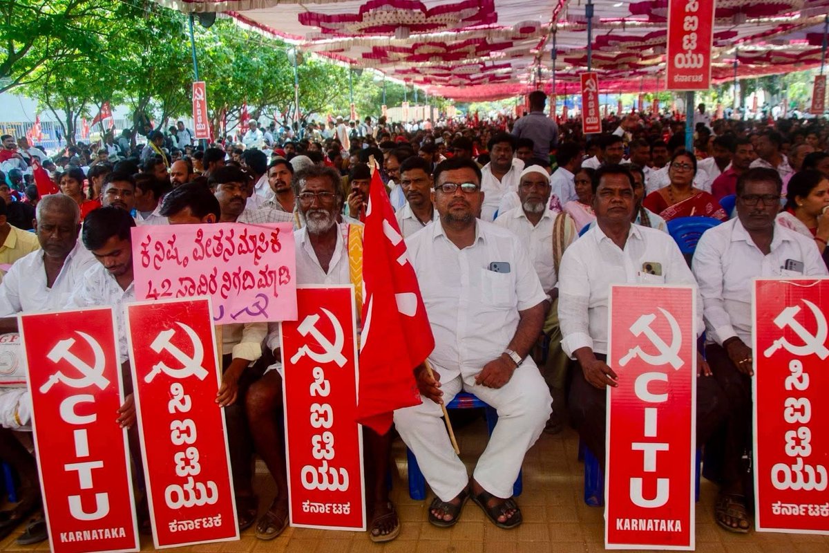 cpimspeak's tweet photo. Thousands of scheme workers, unorganised-sector and organised-sector workers thronged Freedom Park in Bengaluru as part of the Vidhana Soudha Chalo protest rally called by the Centre of Indian Trade Unions (CITU) against the Labour Codes. They demanded amendments to the Labour Codes by the state government, implementation of the minimum wages fixed by the state government, and other demands.

CPI(M) Karnataka State Secretary K Prakash, CITU State President MS Meenakshi Sundaram, General Secretary S Varalaxmi, Vice President VJK Nair and other senior CITU leaders addressed the rally and condemned the Union government's decision to deny representation to INTUC, AITUC and CITU in the Central Advisory Board for Minimum Wages. The rally also resolved to further intensify the struggle and march to Delhi on December 1, 2026, for the Occupy Delhi protest called by CITU.