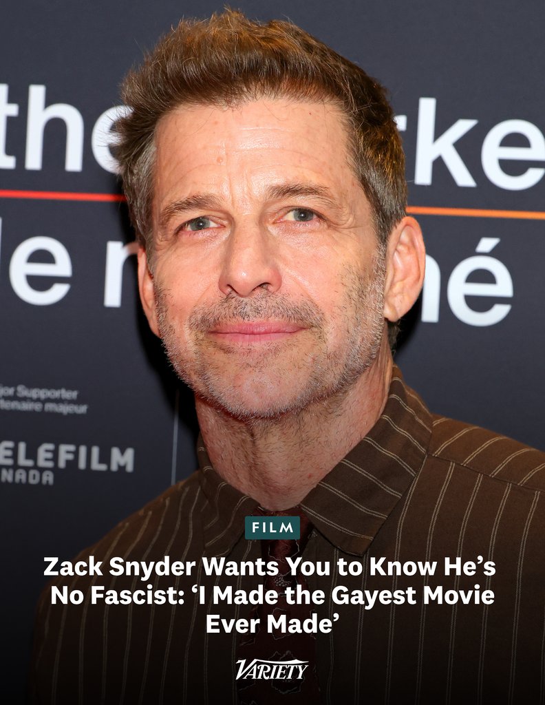 Variety's tweet photo. Zack Snyder confronts the instant backlash to his new movie "The Last Photograph," including accusations of misogyny and excessive violence towards women:

"The amount of energy and the amount of vitriol I find really incredible. 'I want to kill Zack Snyder.' 'Zack Snyder is a fascist.' 'Zack Snyder is a homophobe'... [The movie] is 'homoerotic' and 'transphobic' and 'fascist' and all these things... I mean, I don’t know. First of all, I would argue that the violence toward women and men is equal and that nobody is spared — men, women, children, everybody. The justice that’s doled out in the movie is in the same way that a hurricane doles out justice. To try and superimpose morality over it and want the violence to mean something — the meaning is that violence doesn’t work and doesn’t get anything done.

We’re all human. I guess in my feed, and this is just what my algorithm shows me, it’s a conversation. Even though I think it started out, 'Zack Snyder sucks!' 'F*ck him!' 'You fascist!' What happens now is, 'You guys are fucking crazy. This is just a movie. Calm down.'"

https://t.co/zCIHtRVkqX