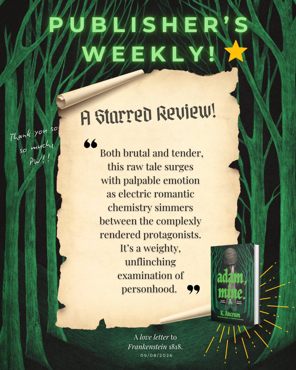 KaylaAncrum's tweet photo. Post Hack Lockout ADAM MINE Round Up News:  

This Frankenstein Love Letter of Mine got 4 trade review stars!! All but Kirkus who gave it an audiobook award instead (more on that below) https://t.co/ECouYCKF6D