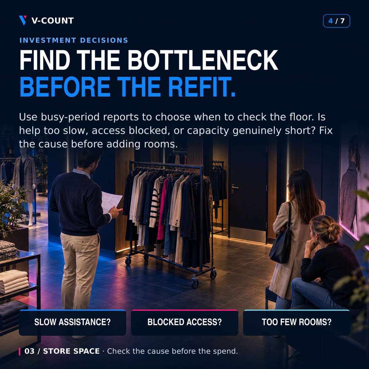VCount's tweet photo. Busy fitting rooms need help at the right time.

Use Nano AI + BoostBI to plan peak-hour cover, speed up size requests and investigate bottlenecks before a refit.

Guide: https://t.co/gAj30XFqpv

More slides below. ↓ https://t.co/uHYyqcl5uY