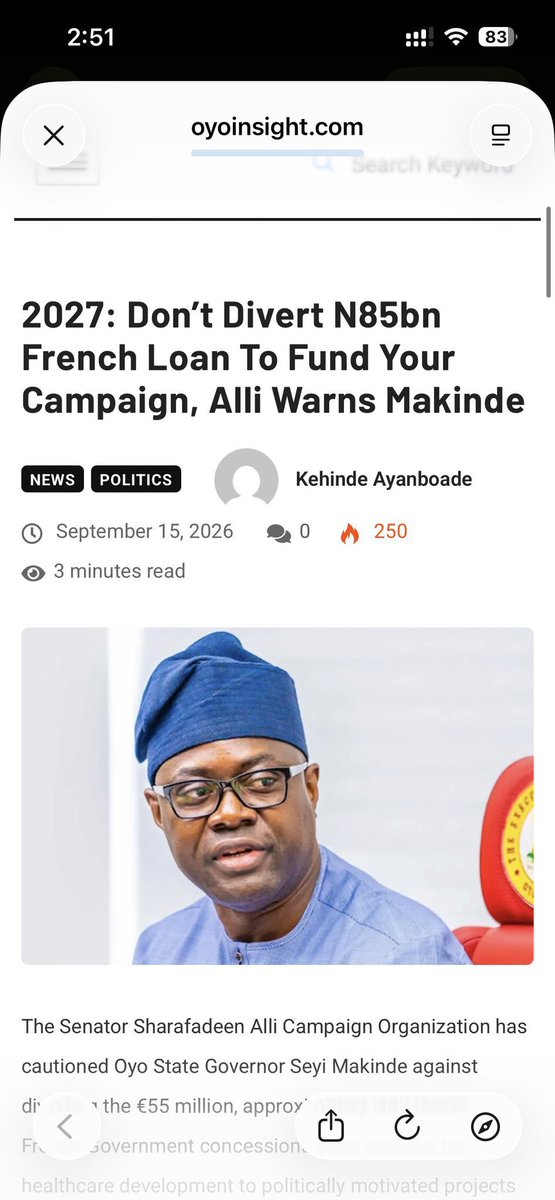 altruist_sanjay's tweet photo. AGODI EMPEROR, HANDS OFF THE €55 MILLION HEALTHCARE LOAN

Governor Seyi Makinde needs to understand one simple thing: €55 million is not campaign money. It is a loan Oyo people will repay. Since the French facility was secured for healthcare development, then every euro should go into healthcare.

Not election-season political projects.
Not cosmetic renovations.
Not inflated contracts.
Not hurried procurements designed to create political visibility.

The troubling part is the timing.

With 2027 approaching and the administration gradually entering its final stretch, there are legitimate questions about why such a massive facility should suddenly be subjected to a “swift spending” agenda.

Seyi omo Makinde, don't mortgage the future of Oyo for the politics of today.

Let the public see the loan terms.
Let us know the hospitals benefiting.
Let us know the contractors.
Let us know what each project costs.
Let procurement be transparent.
Let implementation be independently monitored.

Oyo doesn't need another collection of abandoned projects with giant billboards announcing achievements. We need functional hospitals, doctors, nurses, medicines, diagnostic equipment and healthcare facilities that will still be serving Oyo people long after the 2027 elections are over.

The €55 million belongs to the people of Oyo State.
Don't divert it. Don't politicise it. Don't waste it.
HE Seyi Makinde, spend the healthcare loan on healthcare.