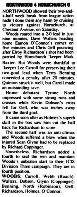 NorthwoodFC's tweet photo. YESTERDAY, TODAY!!!

Saturday 21st September 1996
ICIS Isthmian League Division Three

NORTHWOOD 4  (Dave Walters, Chris Gell, Elroy Richardson 2)
HORNCHURCH @HornchurchFC 0

Pix: @pauleva71261235 https://t.co/gkF4JeLp1T