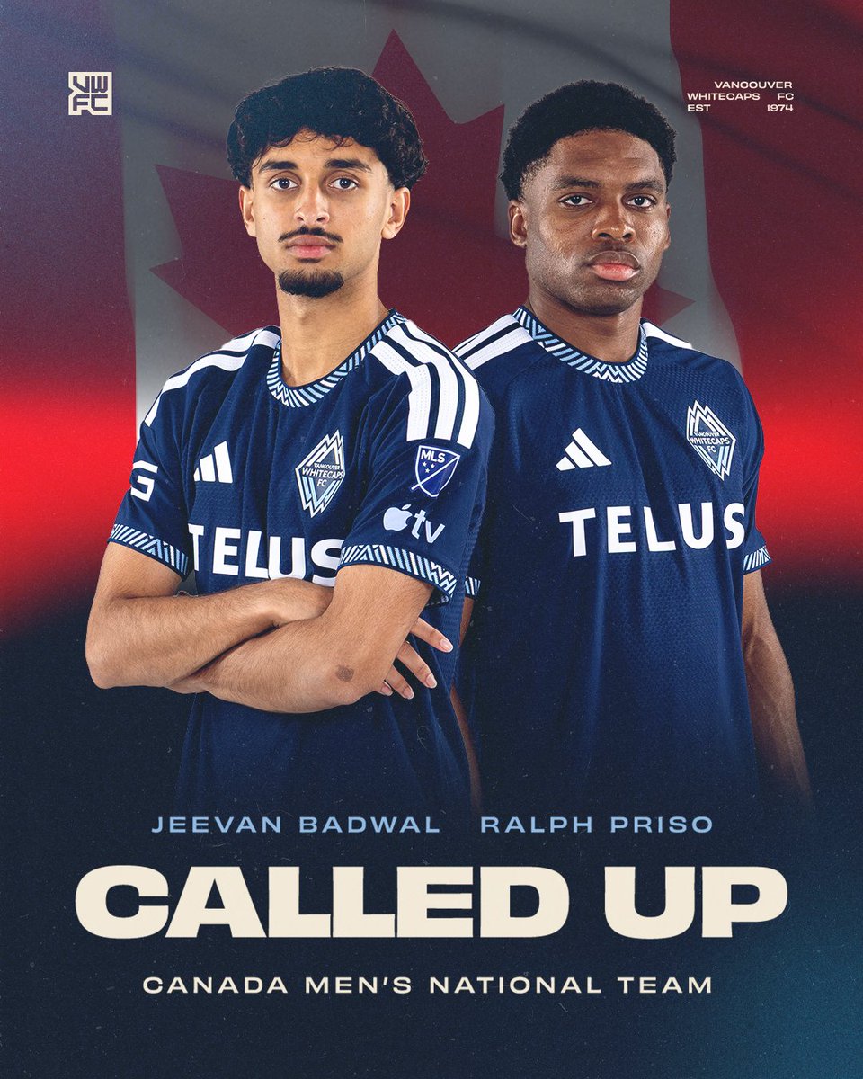 WhitecapsFC's tweet photo. The Canadian Boys 🍁👏

Jeevan Badwal and Ralph Priso have been called up to represent the Canadian Men's National team during the September-October 2026 FIFA International Window.

📰 | https://t.co/bceAXYDOZW

#VWFC | @CANMNT_Official https://t.co/2hzUTDNOHQ