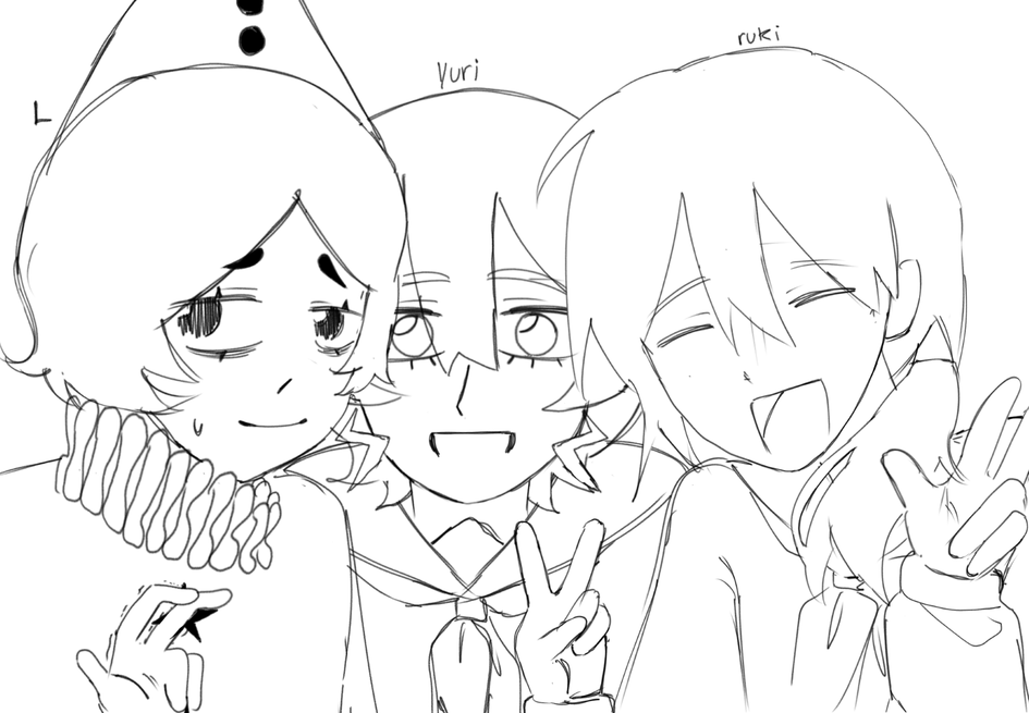 ritsukvgyama's tweet photo. tried to draw @moonijelli @YuriTeruki and @ritmaki 's sonas from memory during school https://t.co/Ad5IvWvO8t