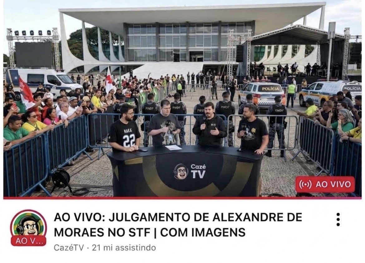 Alexmorettibr's tweet photo. Boa transmissão da CazéTV direto do STF no julgamento de Alexandre de Moraes. https://t.co/WrExCcFWxa