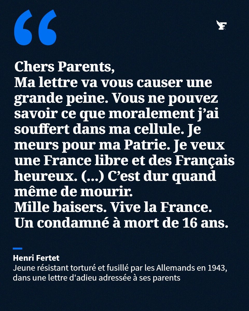 Le_Figaro's tweet photo. «C’est dur quand même de mourir» : l’émouvante dernière lettre du jeune résistant Henri Fertet à ses parents → https://t.co/TKbpFgptqq https://t.co/vxCwBtcgyQ