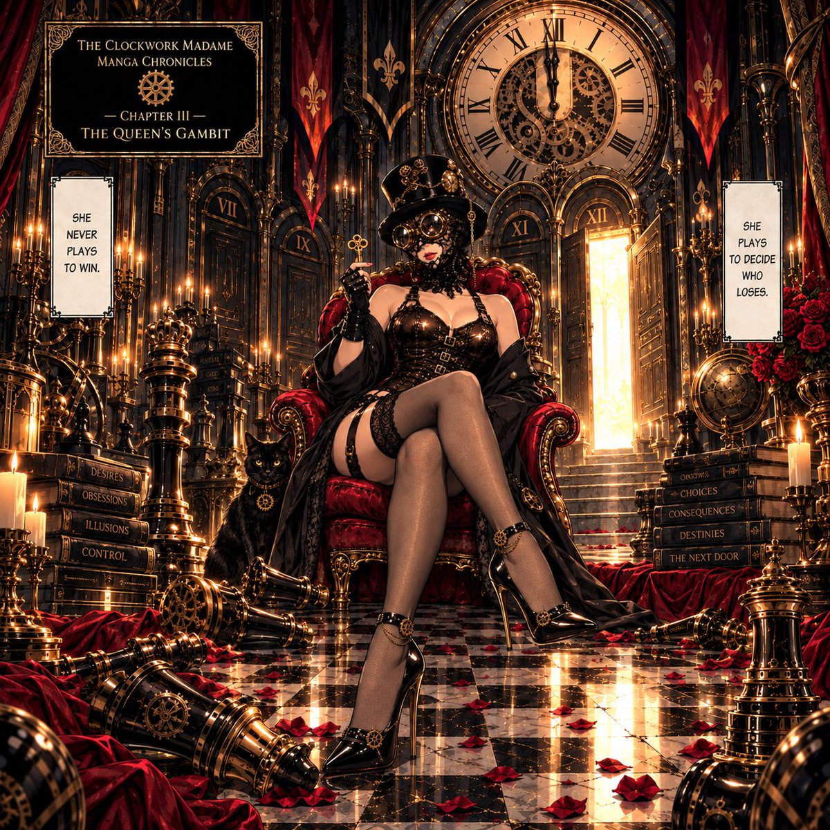 theclockworkmad's tweet photo. Want to see more of Madame? Step into her private chamber. ⚙️🖤
https://t.co/NmqnknML6f

She never plays to win.
She plays to decide who loses. ♟️⚙️

#TheClockworkMadame #MangaChronicles #TheQueensGambit #Steampunk #Gothic https://t.co/63GUHm4RxC