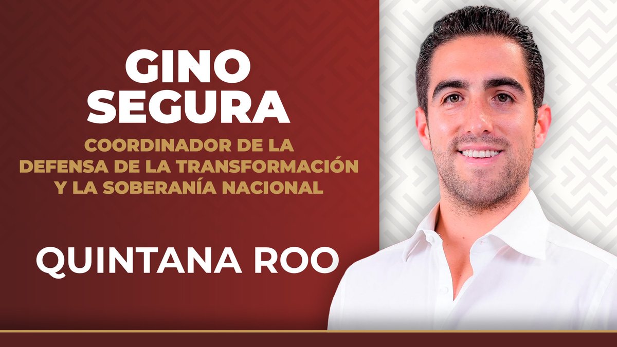 A_MontielR's tweet photo. En #QuintanaRoo, el pueblo habló y decidió: @GinoSeguraV encabezará la Coordinación Estatal de la Defensa de la Transformación y la Soberanía Nacional.

Una responsabilidad que asumimos en unidad, con la fuerza de nuestra militancia y siempre cerca de la gente.

¡Enhorabuena, Gino! 🇲🇽

#UnidosPorLaTransformación