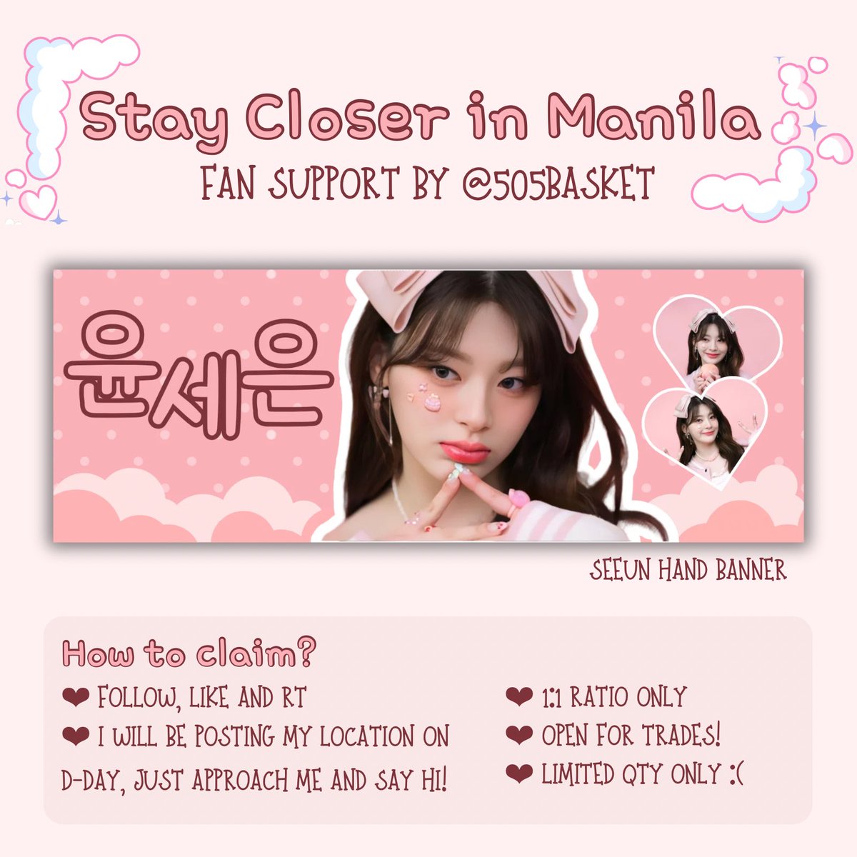 505basket's tweet photo. ꒰ stayc stay closer fan concert in manila ꒱
— fan support by @505basket 

i will be giving away these seeun hand banners on d-day, 09202026 !! 

see you there, swiths!! 💗

#STAY_CLOSER #2026_STAYC_FANCON_TOUR
#STAY_CLOSER_MANILA https://t.co/ZwWcFMxsot
