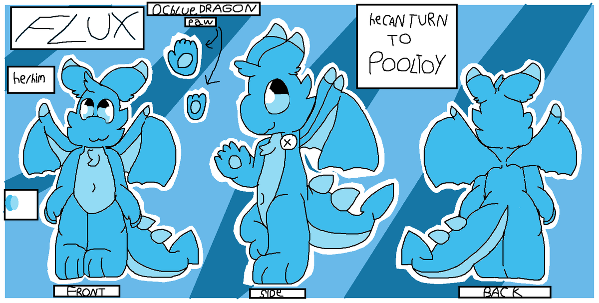 fluxdragonoc87's tweet photo. my first new refsheet of my flux the oc blue dragon is here for both normal and pooltoy form that i can draw it https://t.co/abpSQaFBb2