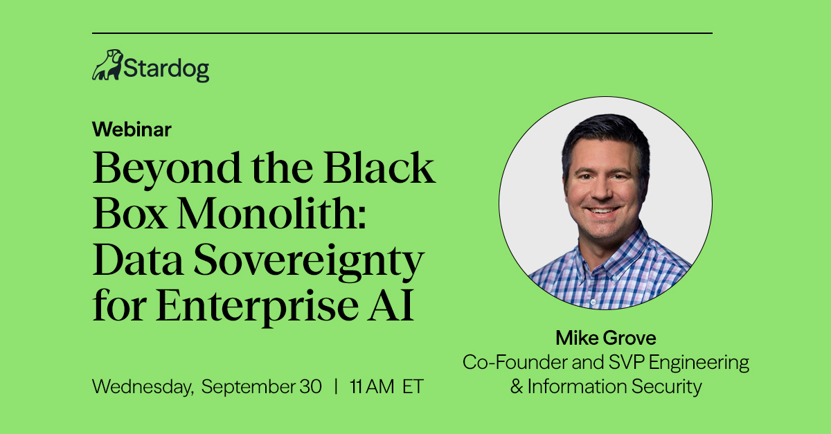 StardogHQ's tweet photo. Owning your data doesn’t always mean owning your architecture.

Join Stardog Co-Founder and SVP Engineering Mike Grove on September 30 for Beyond the Black Box Monolith: Data Sovereignty for Enterprise AI.

Register here: https://t.co/Rt5TxuEyVd

#EnterpriseAI #DataSovereignty https://t.co/lyglNrw0TG
