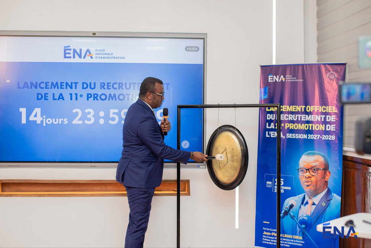 EnaRDC_Officiel's tweet photo. Le go est donné !

Le recrutement de la 11e promotion de l’ENA (session 2027–2028) a été officiellement lancé ce mardi 15 septembre 2026 par SEM le VPM, Ministre de la Fonction publique @LihauEbua.

📅 Les candidatures sont ouvertes jusqu’au 29 septembre 2026 à 16h30 (heure de Kinshasa), via l’application MyENA disponible en version web sur https://t.co/OmHLjdjjzf et en version mobile sur Playstore.

Les candidates et les candidats sont invité(e)s à lire ATTENTIVEMENT le communiqué relatif à l’appel à candidatures ci-après : https://t.co/vWxGJxSbVG