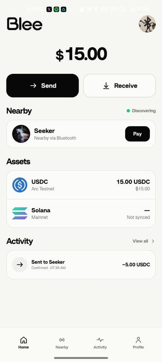 rishonrails's tweet photo. Shit just got real 🦍.

Started Blee as a weird side quest at @ETHGlobal 

Now it’s Bluetooth Mesh discovery → tap a person → pay on-chain.

Started on @circle’s @arc .
Couldn’t leave @solana out. 
My $SOL bags would’ve hated me.

Arc mainnet: day-one support incoming.

Money went offline 🤌

https://t.co/1ZXivRAN5b