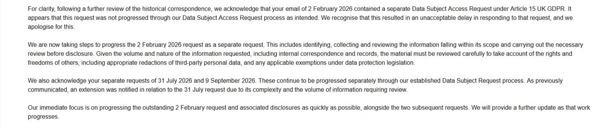 dellow_marc's tweet photo. Update: @SoEnergy has now admitted my 2 Feb Article 15 DSAR “was not progressed” and caused an “unacceptable delay”.

Their County Court Defence said it “was already issued”.

220+ days later, I’ve now filed a s.167 application for compliance. https://t.co/iDnYkZQoam