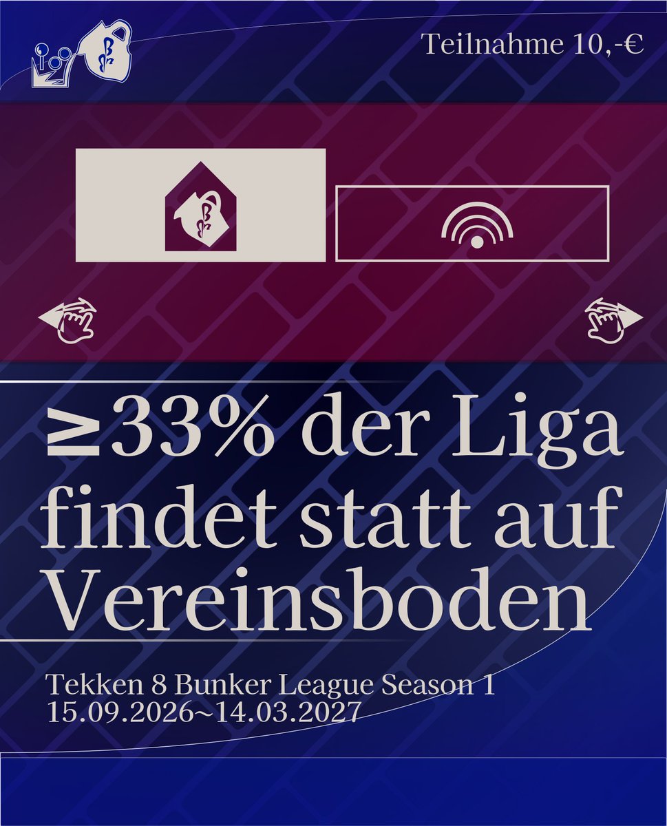 BembelNButtons's tweet photo. Tekken 8 Bunker League Season 1 beginnt heute!
Macht mit, mehr Infos auf https://t.co/DG0n3qTOQ8
Wer holt die meisten Ligapunkte und wird die Bembel-Eisenfaust? Es winken Preise, gesponsort durch Teilnahmekosten.
Danke an gom für die Orga!
10,- € Teilnahme, Details im Alt-Text. https://t.co/ntoMcZpPKr