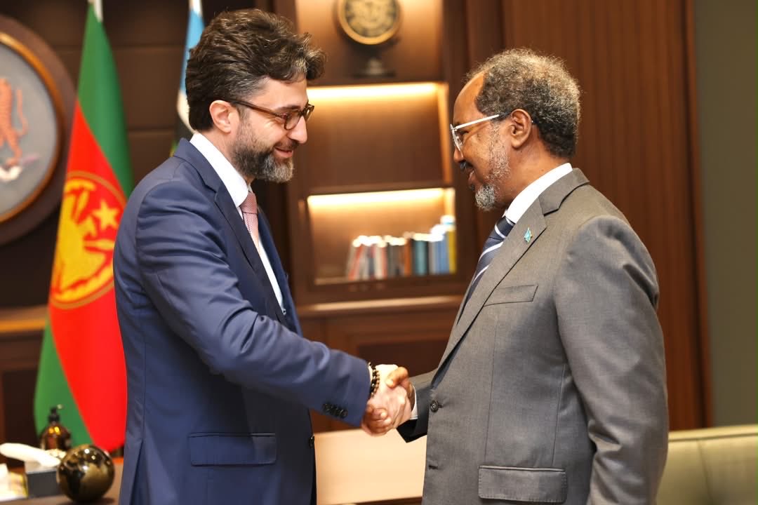 TheVillaSomalia's tweet photo. President @HassanSMohamud received the outgoing Türkiye Ambassador to Somalia, Alper Aktaş, at Villa Somalia Presidential Palace to bid him farewell as he concluded his diplomatic tenure in Somalia.

The President commended Ambassador Aktas for his contribution to strengthening the enduring Somalia–Türkiye strategic partnership.