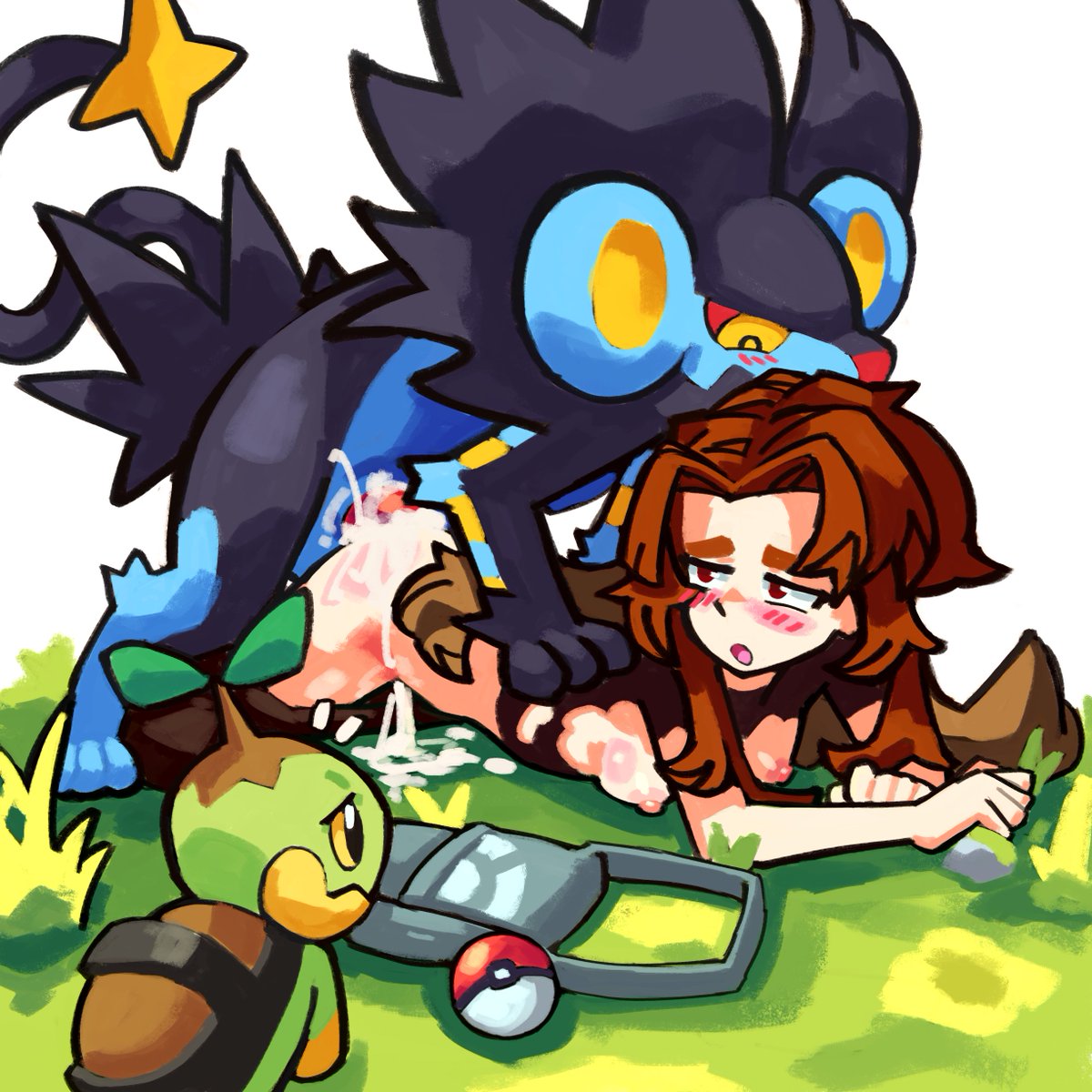 The_Real_Lu_Blu's tweet photo. Anna &amp; Turtwig look a bit upset xc but Luxray sure ain't! https://t.co/SWF113IpH4