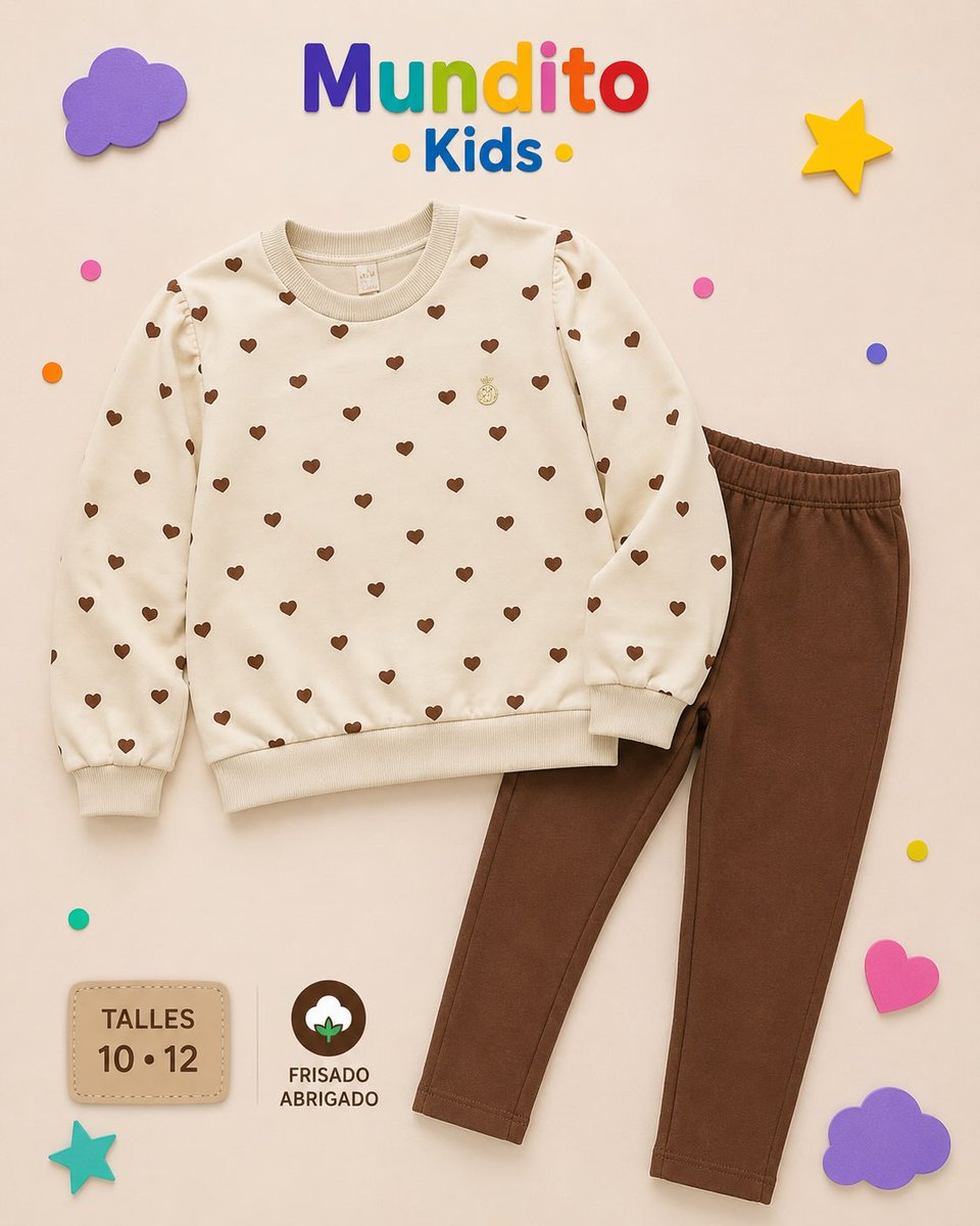 pirulitouffc's tweet photo. Un look dulce, cómodo y abrigadito para las nenas. Conjunto frisado con buzo de corazoncitos y pantalón marrón, ideal para días fresquitos. Talles disponibles: 10 y 12. Consultá disponibilidad. https://t.co/q8utHUB1yu