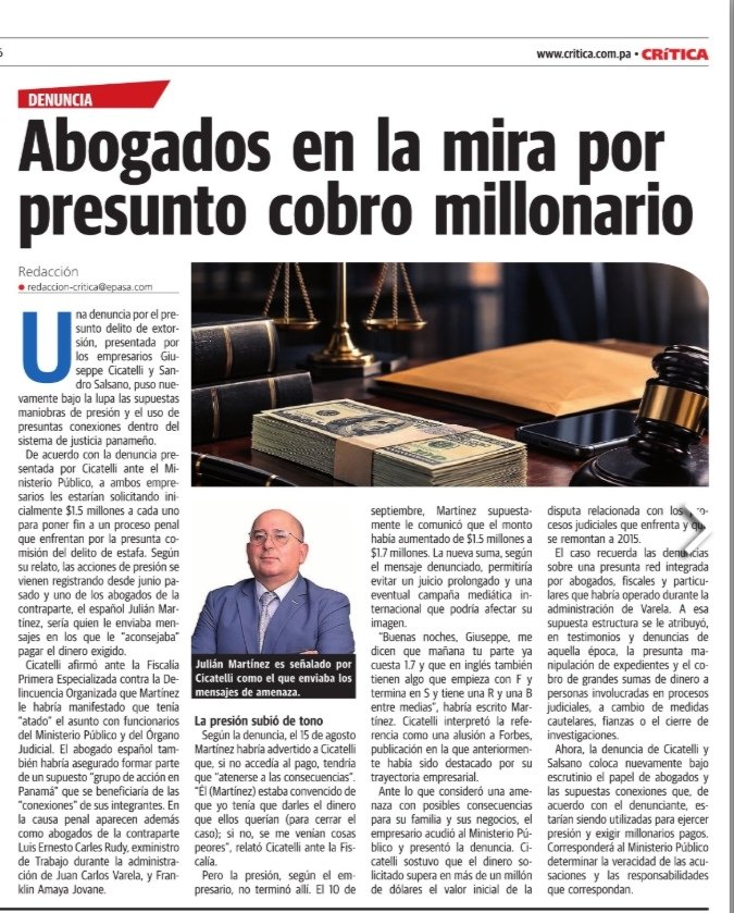 jean27345's tweet photo. ¿Millones de dólares para evitar procesos judiciales? Si los hechos denunciados son ciertos, sería una de las formas más perversas de corrupción utilizar el sistema de justicia como herramienta de extorsión. Cero impunidad con el círculo 0 de Varela. #Justicia https://t.co/lwmgm0wL4R