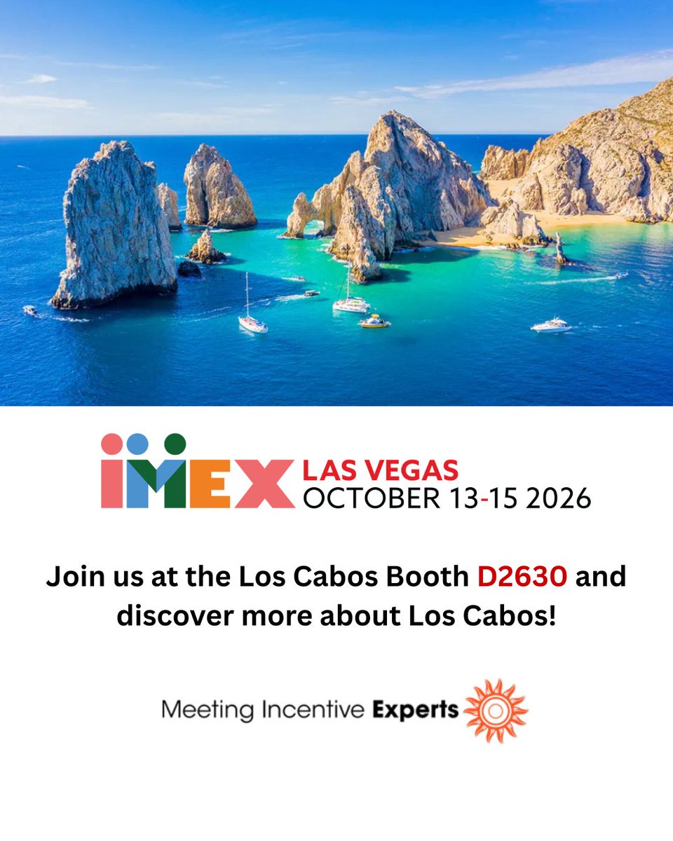 MEXICOEXPERTS's tweet photo. We'll see you at the Los Cabos Booth D2630! Discover the breathtaking beauty and unforgettable experiences that Los Cabos has to offer! Make your appt. here: https://t.co/hpHFDnu8Eo
#MPI #SITE #FICP #IRF #MeetingIncentiveExperts #mexico #imex2026 #loscabosmexico #cabo #baja https://t.co/etFBBInXS6