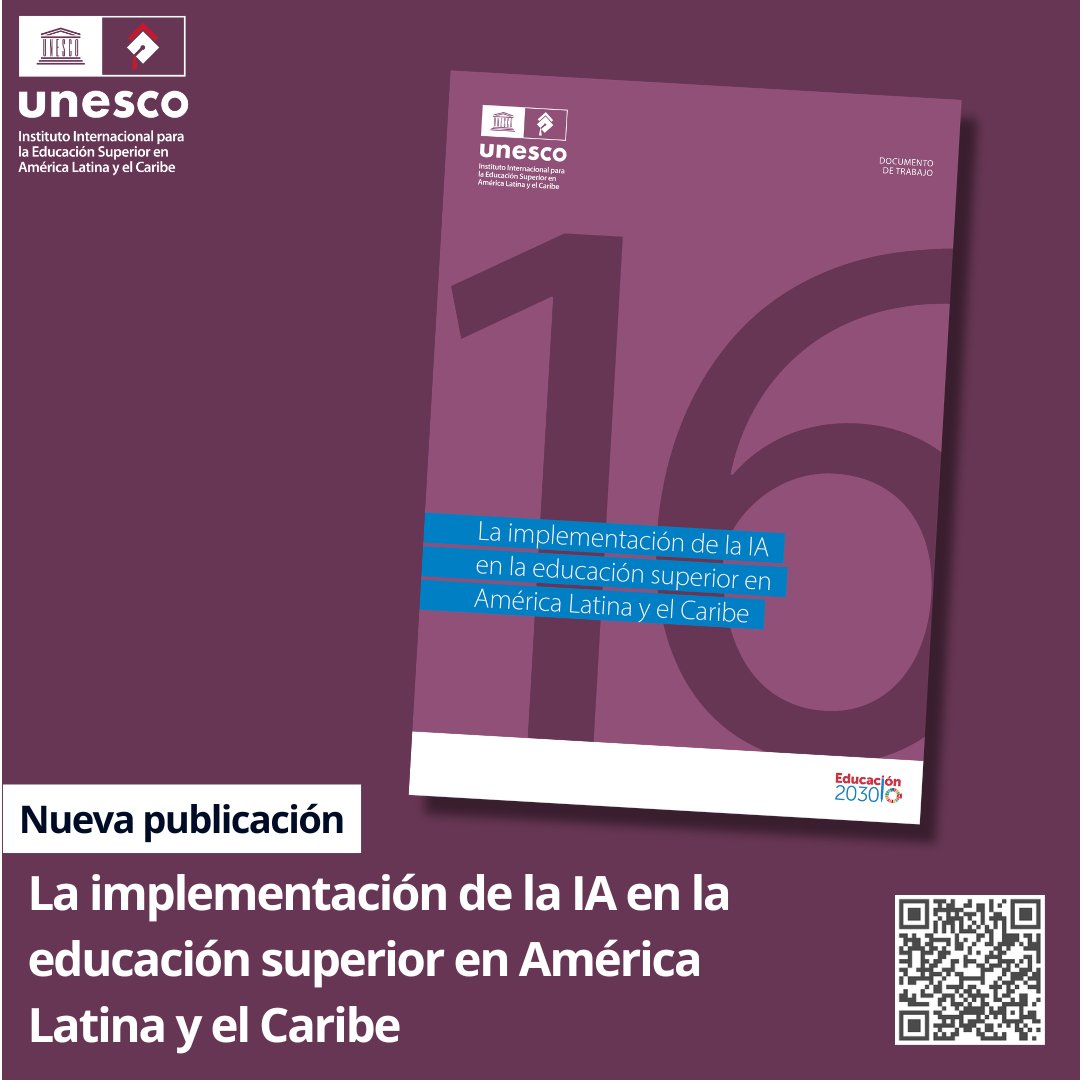unesco_iesalc's tweet photo. 🤖 ¿Cómo está transformando la inteligencia artificial la educación superior en América Latina y el Caribe?

🔹 Estudio de @unesco_iesalc y @UNUIAS analiza la implementación de la IA en 200 instituciones de educación superior de 19 países de la región.

ℹ️ https://t.co/WZWveHJ9kn https://t.co/m5h2yAc0eL