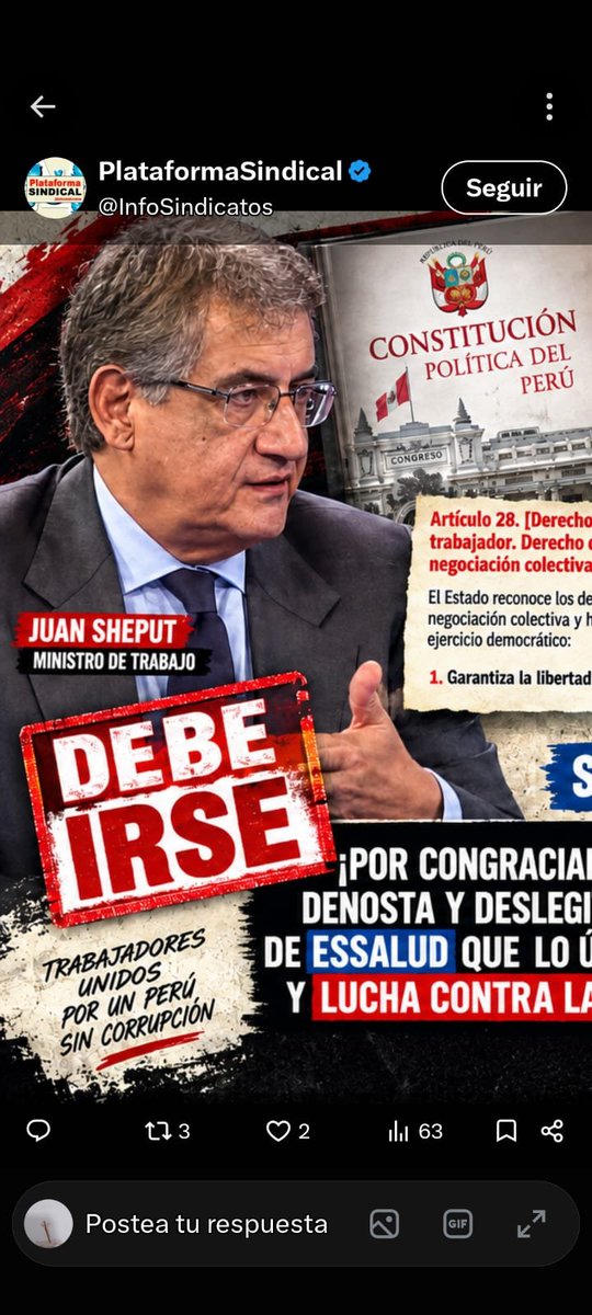 AgenciaAci's tweet photo. SHEPUT género un frente contra el Gob. de KEIKO. 
DENOSTO y agravio a los SINDICATOS, defendiendo la corrupción y cuestionamientos de ZULEMA TOMÁS. 
Deslizó agravios contra Ex Cong. que Denunció alta corrupccion en ESSALUD. 
SHEPUT ES COBARDE, las CENTRALES PIDEN QUE SE VAYA. https://t.co/s1fcxNv3ya