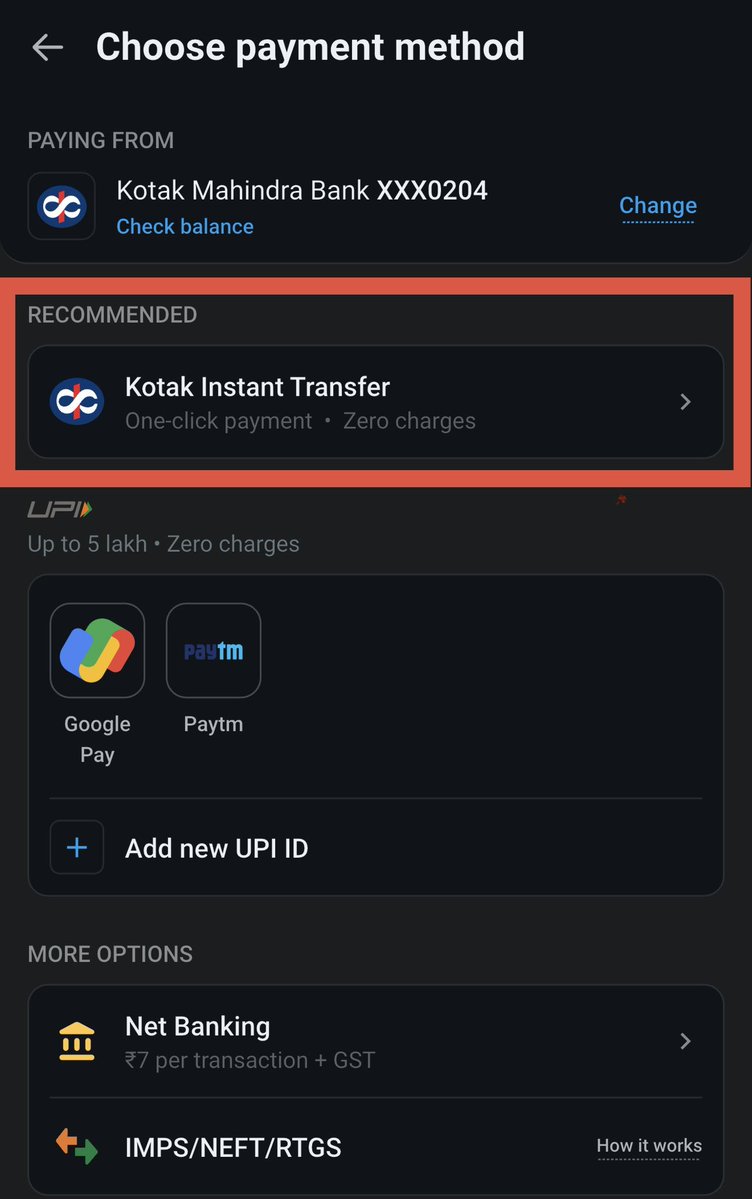 Ashish1Nanda's tweet photo. MDR charges on UPI transactions in Capital Markets | 0.02% upto a max of ₹300 | WEF 15th October, 2026.

Big point to note though 👉 👉 Direct Transfer from Kotak Bank to Kotak Neo and vice-versa will continue to be Instant and Free of any charge.

So relax. https://t.co/4DJ6P4p9u2