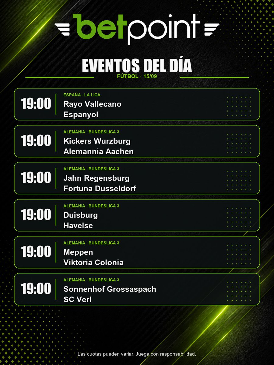 gobetpoint's tweet photo. 🔥 Agenda deportiva del 15 de septiembre 🔥
La tarde-noche viene cargada de fútbol, balonmano, hockey hielo y baloncesto.
Desliza para consultar todos los partidos y horarios. ¿Cuál vas a seguir?
#BetPoint #EventosDelDía #Fútbol #Balonmano #HockeyHielo #Baloncesto https://t.co/Sxx55W4JI4