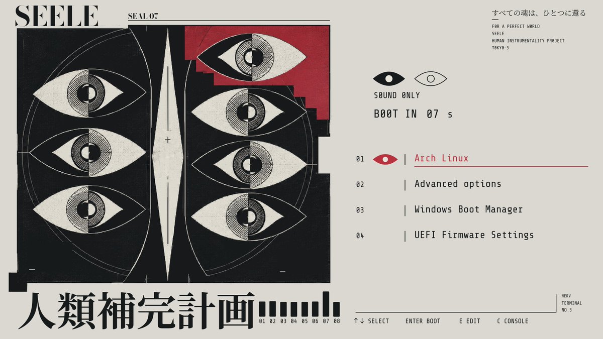 Aleph1_9012's tweet photo. Final Release of Evangelion grub themes 

You can try the themes here: https://t.co/cWuVYthQYr https://t.co/VyLKb9bn5X