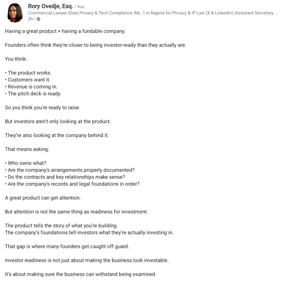 ovedjerory's tweet photo. Notes on Investor Readiness.

#TechLaw #LeapWiseLP #IAmALeapWiser https://t.co/arzTnGLmui