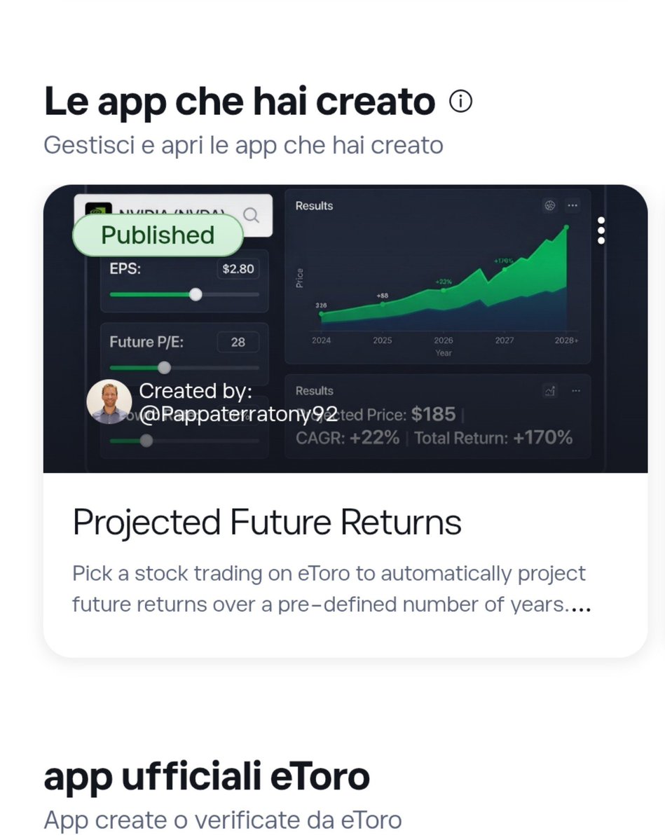 pappaterratony's tweet photo. Dear all, 

The app has finally been published on @eToro app store. 

Here a demo and tour guide with some capabilities. $MELI $META $NVDA as part of this example. 

You can use it authenticating with eToro, Google, or whatever you wish.

 What do you think about? 

…https://t.co/ofkhPpsrpT

@eToroBuilders @eToro #investing #stocks